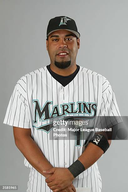 Ramon Castro of the Florida Marlins on February 28, 2004 in Jupiter, Florida.
