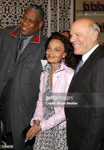 Vogue magazine editor Andre Leon Talley, designer Diane Von Furstenberg and CEO Barry Diller attend the book launch of "Diane Von Furstenburg: The...