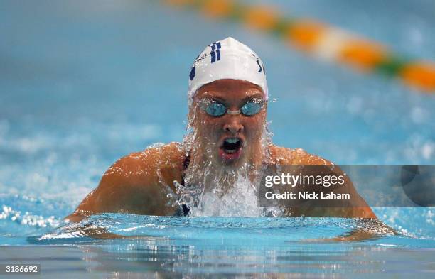 Brooke Hanson of Australia in action in the 200m Breastroke Final during day 6 of the Telstra Olympic Team Swimming Trials at the Homebush Aquatic...