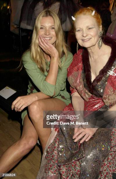 Kate Moss and Vivienne Westwood attend Vivienne Westwood's Private View of her new retrospective show at the V&A Museum on March 30, 2004 in London....