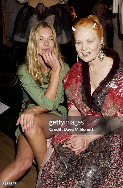 Kate Moss and Vivienne Westwood attend Vivienne Westwood's Private View of her new retrospective show at the V&A Museum on March 30, 2004 in London....