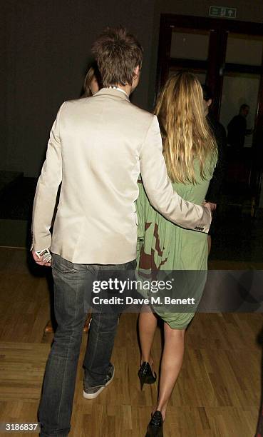 Kate Moss and Jefferson Hack attend the Vivienne Westwood Private View of new retrospective show at the V&A Museum on March 30, 2004 in London. The...