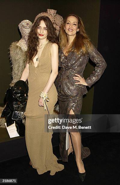 Jerry Hall and Elizabeth Jagger attend the Vivienne Westwood Private View of new retrospective show at the V&A Museum on March 30, 2004 in London....