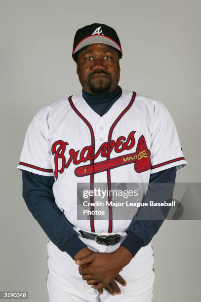 Antonio Alfonseca of the Atlanta Braves on February 27, 2004 in Orlando, Florida.