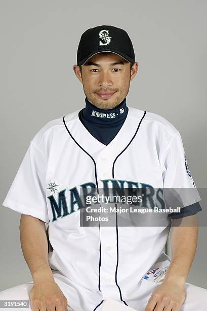 Ichiro Suzuki of the Seattle Mariners on February 27, 2004 in Peoria, Arizona.