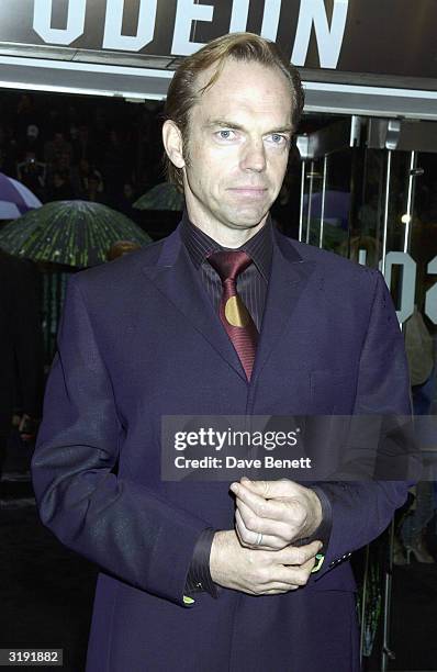 Actor Hugo Weaving attends "The Matrix Reloaded" premiere at the Odeon Leicester Square on May 21, 2003 in London.