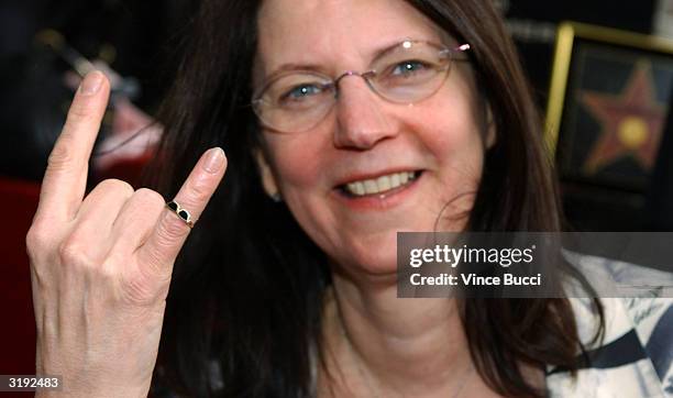 Judy Belushi Pisano shows her Blues Brothers ring at the ceremony posthumously honoring her late husband, actor/comedian John Belushi, with a star on...