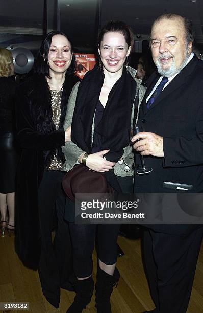 Sir Peter Hall with his ex wife Maria Ewing and their daughter Rebecca Hall attend the first night afterparty for 'Mrs Warrens Profession' on October...