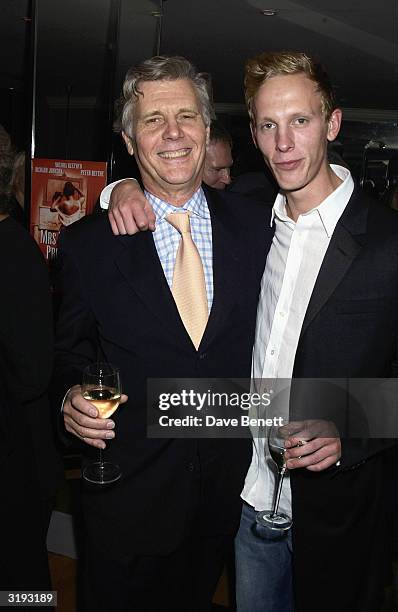 Actor Laurence Fox and his father James attend the first night afterparty for 'Mrs Warrens Profession' on October 10th, 2002 at Dial restaurant,...