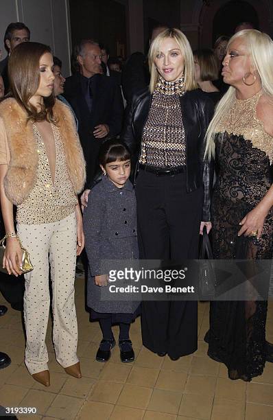 Allegra Versace , American singer Madonna with daughter, Lourdes, and Italian designer Donatella Versace attend the launch of the Versace...