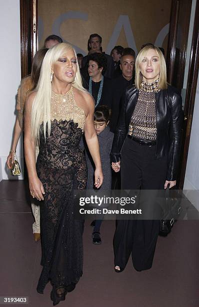 Singer, Madonna with daughter, Lourdes and designer, Donatella Versace attend the launch of the Versace Retrospective Exhibition held at The Victoria...