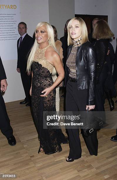 Singer, Madonna and designer, Donatella Versace attend the launch of the Versace Retrospective Exhibition held at The Victoria and Albert Museum on...