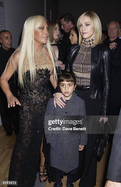 Singer, Madonna with daughter, Lourdes and designer, Donatella Versace attend the launch of the Versace Retrospective Exhibition held at The Victoria...