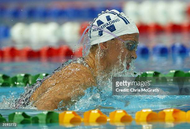 Brooke Hanson in action in the Women's 50 metre breaststroke heats during day seven of the 2004 Telstra Olympic Team Swimming Trials held April 2,...