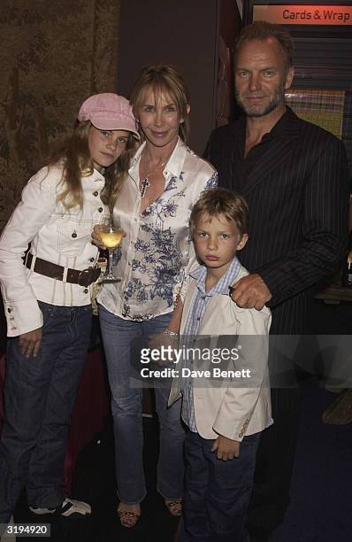 Sting and Trudie Styler and their children, Jocomo and Coco attend the Waterstones Harry Potter Party at the Piccadilly Store on June 21, 2003 in...