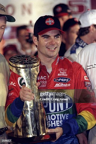 Jeff Gordon celebrates after winning the Nascar Coca Cola 600 at the Charlotte Motor Speedway in Concord, North Carolina. Mandatory Credit: Craig...