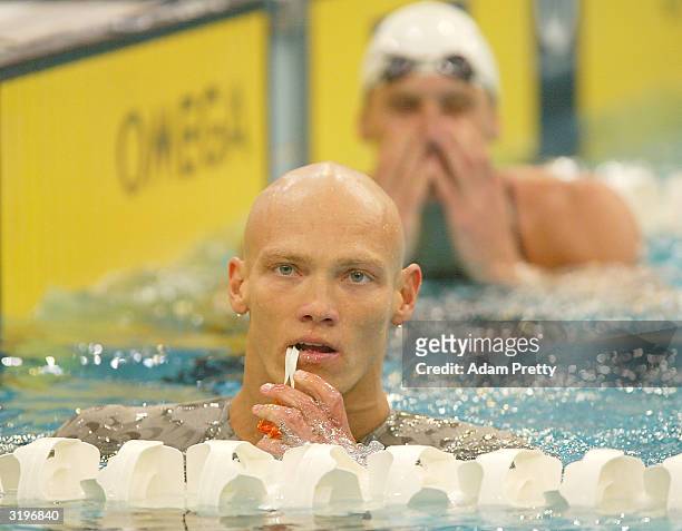 April 2: Michael Klim of Australia looks dejected after finishing seventh in the mens 50m freestyle final during day 7 of the Telstra Olympic Team...
