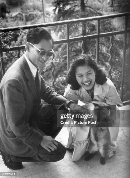 King Phumiphon Aduldet of Thailand and his fiancee Sirikit Kitiyakara. Thailand was ruled by regents until Phumiphon was formally crowned Rama IX in...