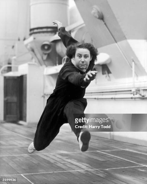 Year-old athletics all-rounder, Audrey Bennett in training on the deck of the SS Otranto at Tilbury before leaving for Adelaide, Australia. Bennett...