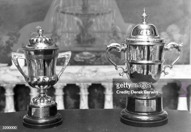 The Cheltenham Gold Cup on display at the National Sporting Trophies Exhibition in Hutchinson House, London. The trophy is loaned by Dorothy Paget,...