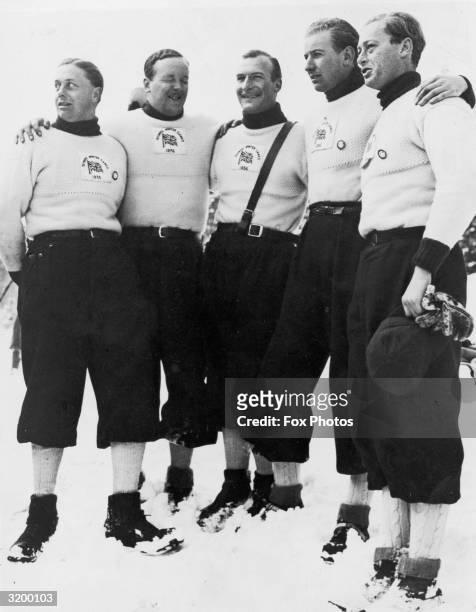 The English bobsleigh team at Garmisch-Partenkirchen where they are competing in the Winter Olympics.