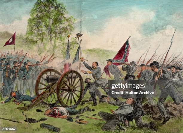 Illustration of Confederate General George E. Pickett's charge at Gettysburg, Pennsylvania, during the U.S. Civil War .