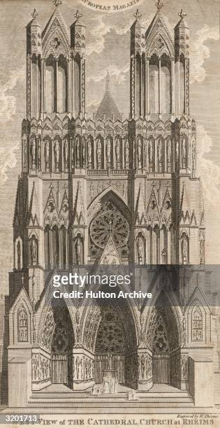 West view of Rheims cathedral. Original Artwork: Engraving by W Thomas published 1793