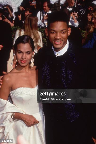 American actor and rapper Will Smith, then star of the TV sitcom, 'The Fresh Prince of Bel Air,' with his first wife Sheree Zampino at the Emmy...