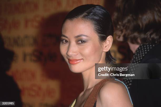 Headshot of Chinese actor Bai Ling smiling at the Elton John/'In Style' Oscar Night party, Beverly Hills, California. She appeared in director Andy...