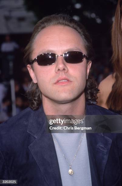 Headshot of Danish-born heavy metal drummer Lars Ulrich, of the group Metallica, attending the premiere of director John Woo's film, 'Mission...