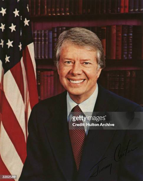 Portrait of Jimmy Carter, the thirty-ninth President of the United States, who served from 1977 to 1981. Carter oversaw the Panama Treaty and the...