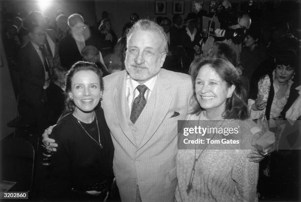 Portrait of American actors George C Scott , Trish Van Devere and Colleen Dewhurst at the Theatre Hall of Fame Awards presentation at the Gershwin...