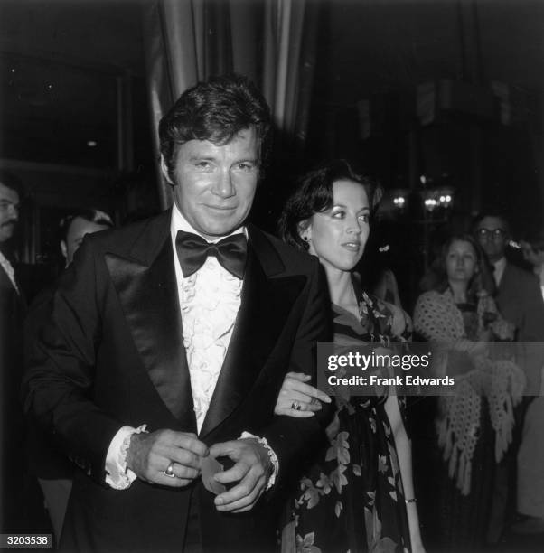 Canadian-born actor William Shatner smiles while standing arm in arm with his second wife, actor Marcy Lafferty, at an American Film Institute...