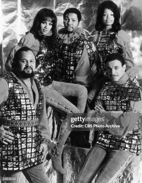 American pop group Fifth Dimension poses in matching costumes in a promotional portrait for the CBS-TV special, 'Opening Night: USA'. L-R: Ron...