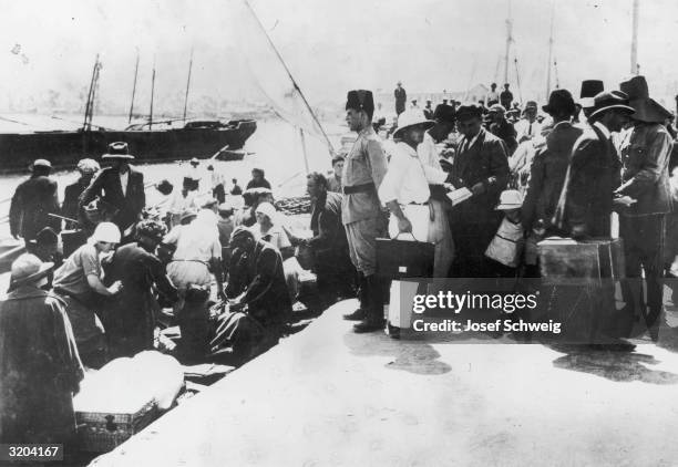 Jewish immigrants from Europe arriving in Haifa, Palestine.