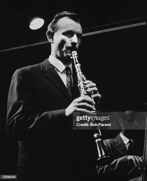 American jazz clarinettist Jimmy Giuffre and bassist Percy Heath play together, 1950s.