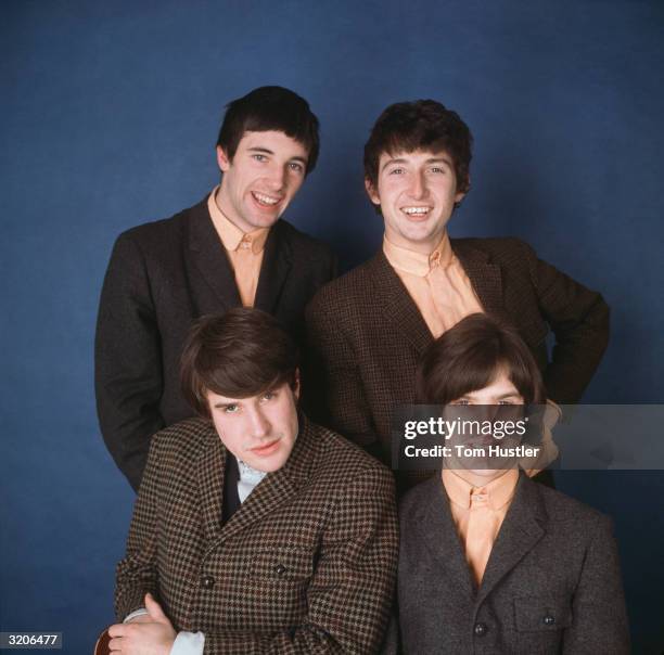 British pop group The Kinks, circa May 1964. Clockwise, from left: drummer Mick Avory, bassist Pete Quaife , guitarist Dave Davies and singer Ray...