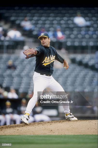 Pitcher Kenny Rogers of the Oakland Athletics in action during a game against the Texas Rangers at the Oakland Coliseum in Oakland, California. The...