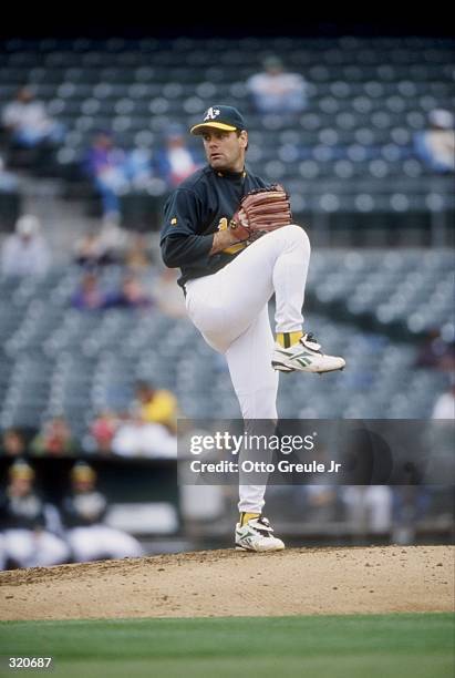 Pitcher Kenny Rogers of the Oakland Athletics in action during a game against the Texas Rangers at the Oakland Coliseum in Oakland, California. The...