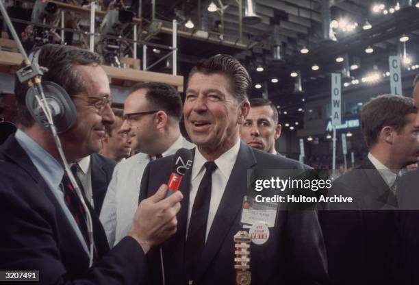 California governor Ronald Reagan speaks with NBC reporter John Chancellor at the Republican National Convention, Miami Beach, Florida, August 1972.