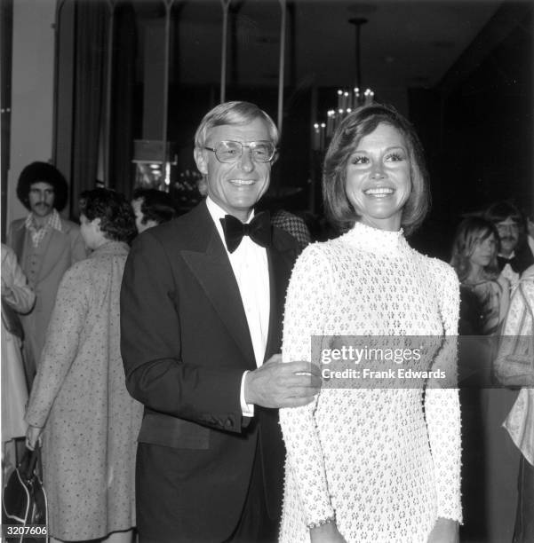 American actor Mary Tyler Moore and her second husband, American television executive Grant Tinker, smile while attending the Directors' Guild Awards...