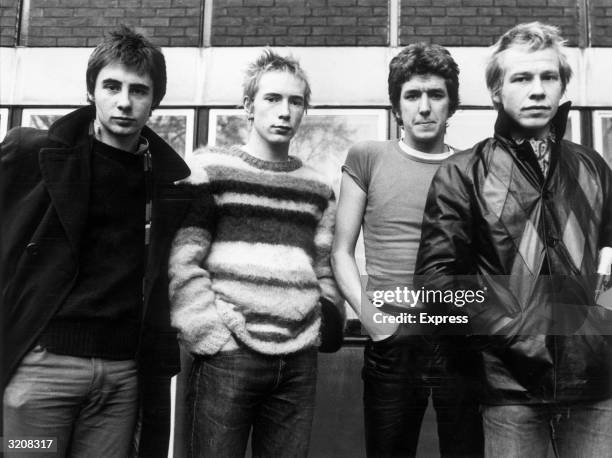 British punk-rock group the Sex Pistols. Left to right: Glen Matlock, Johnny Rotten , Steve Jones and Paul Cook. The Sex Pistols were formed in 1975...