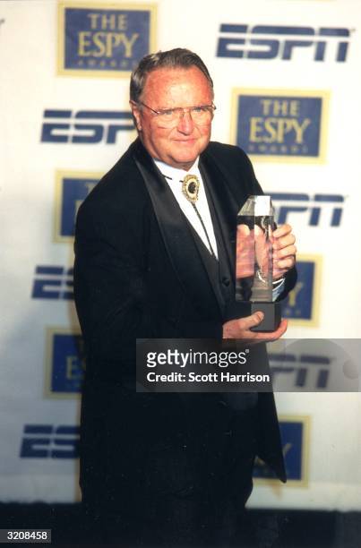 Florida State University football coach Bobby Bowden holds the award for College Team of the Decade on behalf of his team at the eighth annual ESPY...