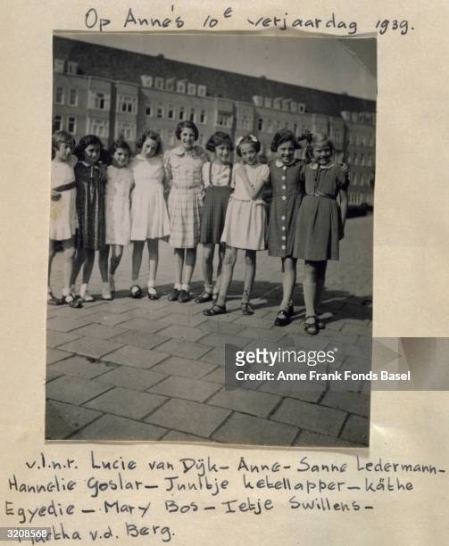 Group portrait at Anne Frank's 10th Birthday party taken from her photo album, Merwedeplein, Amsterdam, Holland.