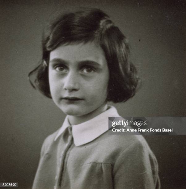 Passport headshot of Anne Frank taken from her photo album, Amsterdam, Holland.