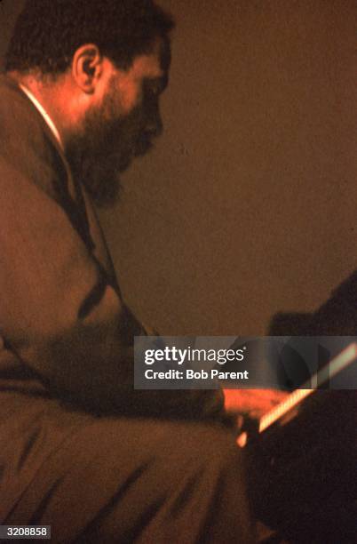 American jazz pianist and composer Thelonious Monk plays piano in New York City.