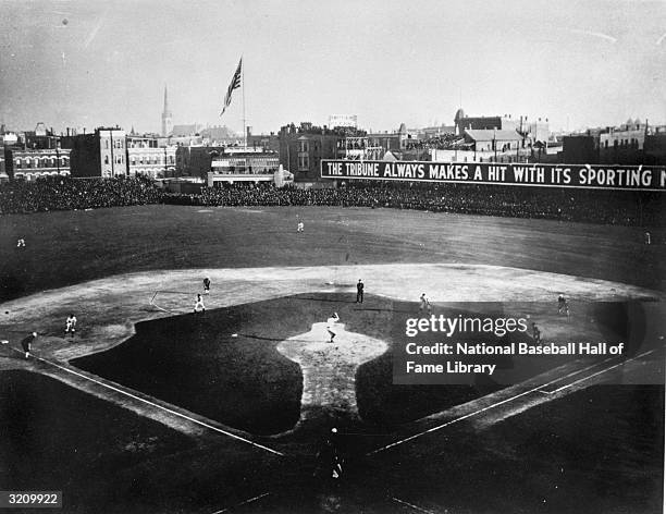 General view of a 1906 World Series game between the Chicago Cubs and the Chicago White Sox in Chicago, Illinois. The White Sox won the series 4-2.