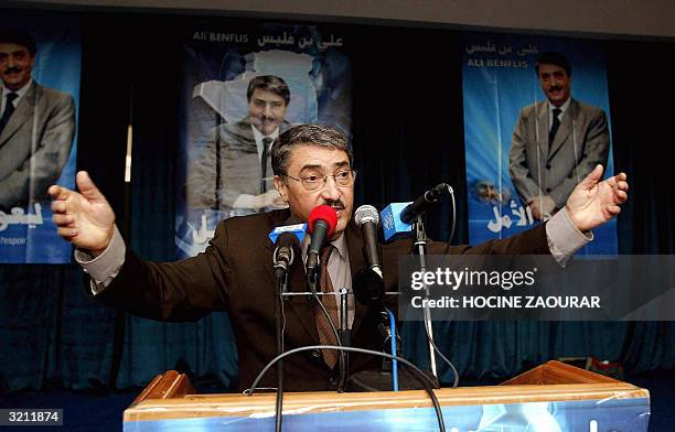 Ali Benflis , secretary general of the ruling National Liberation Front and presidential candidate, gives a speech 01 April 2004 during a meeting in...
