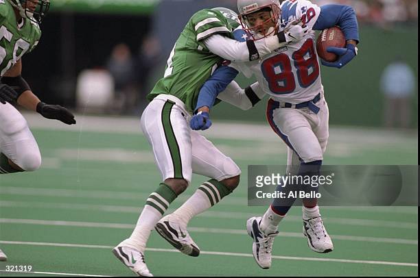 Terry Glen of the New England Patriots in action during a game against the New York Jets at the Meadowlands in East Rutherford, New Jersey. The Jets...