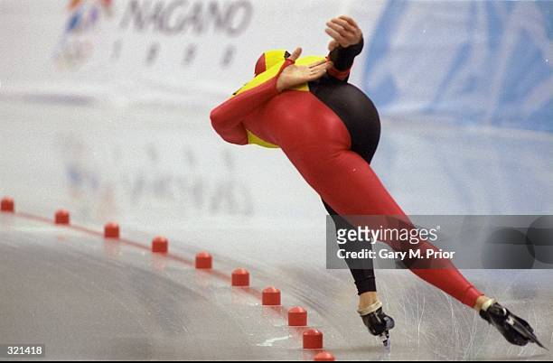 Bart Veldkamp competes in a 10,000 meter speed skating race during the Winter Olympics in Nagano, Japan. Mandatory Credit: Gary Prior /Allsport